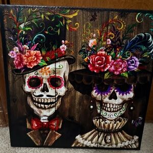 Colorful Day of the Dead Skull Art Canvas